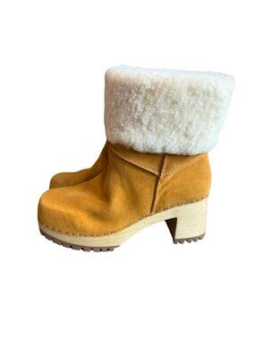 Mia Jildie Mustard Yellow Ankle Boots Suede Real Fur Booties High Heel Sz 7 NIB